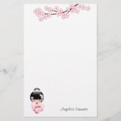 白い着物こけし人形 – かわいい芸者ガール 便箋 (正面)