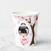 白い着物こけし人形 – かわいい芸者ガール 紙コップ (裏面)