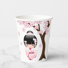 白い着物こけし人形 – かわいい芸者ガール 紙コップ