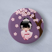 白い着物こけし人形 – かわいい芸者ガール 缶バッジ