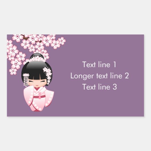 白い着物こけし人形 – かわいい芸者ガール 長方形シール (正面)