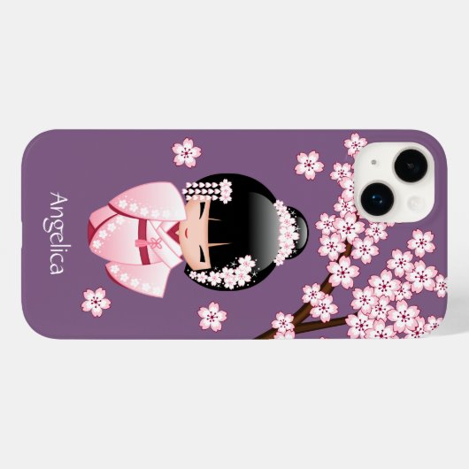 白い着物こけし人形 – かわいい芸者ガール Case-Mate iPhoneケース (裏面 (横))