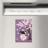 白い着物こけし人形 – かわいい芸者紫 マグネット (インサイチュ (食洗機))