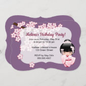 白い着物こけし人形 – かわいい誕生日パーティー 招待状 (正面/裏面)