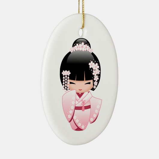 白い着物こけし人形 – 芸者ガール セラミックオーナメント (右)