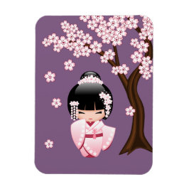 白い着物のこけし人形 - かわいい芸者さん マグネット