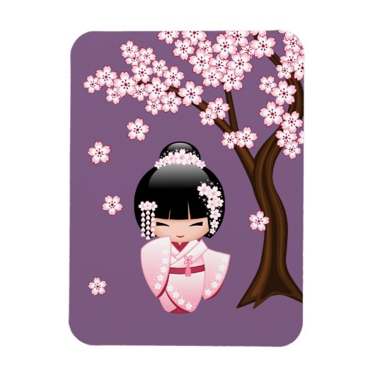 白い着物のこけし人形 - かわいい芸者さん マグネット (縦)