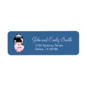 白い着物のこけし人形 - 可愛い芸者さん ラベル (正面)