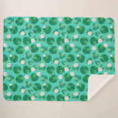 白い睡蓮の花とユリのパッドパターン シェルパブランケット (正面(横))