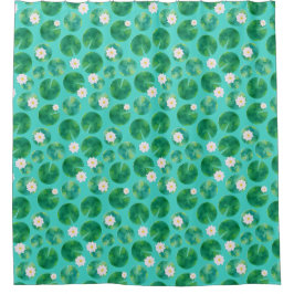 白い睡蓮の花とユリのパッドパターン シャワーカーテン