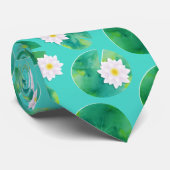 白い睡蓮の花とユリのパッドパターン ネクタイ (ロール)