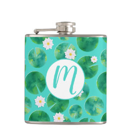 白い睡蓮の花とユリのパッドパターン フラスク