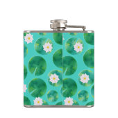 白い睡蓮の花とユリのパッドパターン フラスク (裏面)