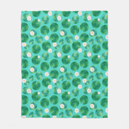 白い睡蓮の花とユリのパッドパターン フリースブランケット