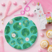 白い睡蓮の花とユリのパッドパターン ペーパープレート (パーティー)