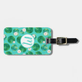 白い睡蓮の花とユリのパッドパターン ラゲッジタグ (正面横)