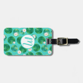 白い睡蓮の花とユリのパッドパターン ラゲッジタグ