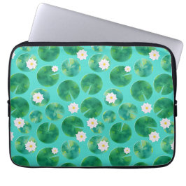 白い睡蓮の花とユリのパッドパターン ラップトップスリーブ