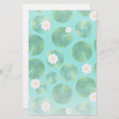 白い睡蓮の花とユリのパッドパターン 便箋 (正面/裏面)