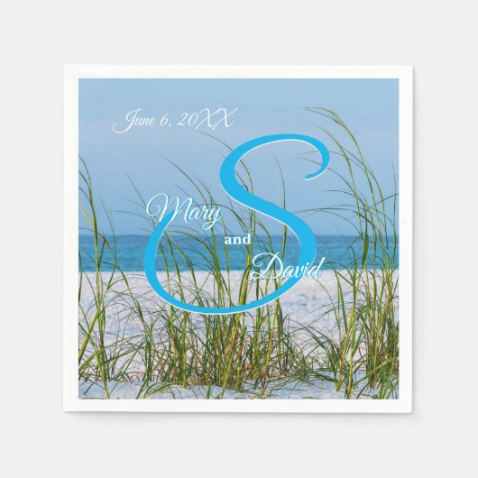 白い砂のナプキンの海の結婚麦の列 スタンダードカクテルナプキン (正面)