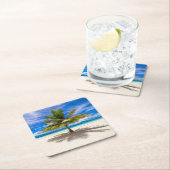 白い砂のビーチのやし スクエアペーパーコースター (インサイチュ)