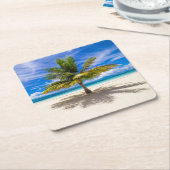 白い砂のビーチのやし スクエアペーパーコースター (アングル)