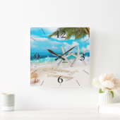 白い砂のビーチのヒトデのカップル スクエア壁時計 (ホーム)