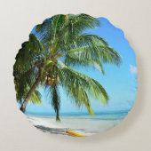 白い砂のビーチの円形の枕の黄色いカヤック ラウンドクッション (正面)