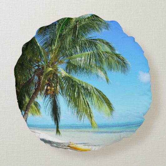 白い砂のビーチの円形の枕の黄色いカヤック ラウンドクッション (裏面)