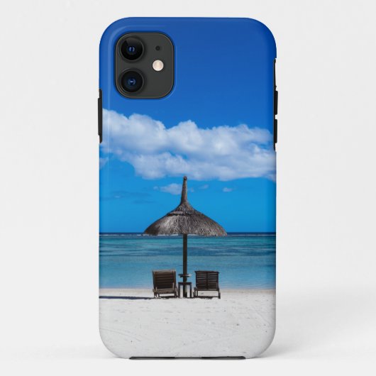 白い砂のビーチのFlic en Flac Mauritius overloo Case-Mate iPhoneケース (裏面)