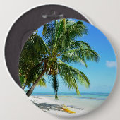 白い砂のビーチボタンの黄色いカヤック 缶バッジ (正面&裏面)