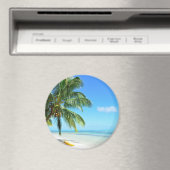 白い砂のビーチラウンドマグネットの黄色のカヤック マグネット (インサイチュ (食洗機))