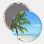 白い砂のビーチラウンドマグネットの黄色のカヤック マグネット (正面/裏面)