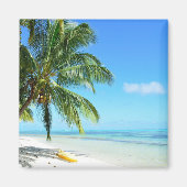 白い砂のビーチ磁石の黄色のカヤック マグネット (正面)