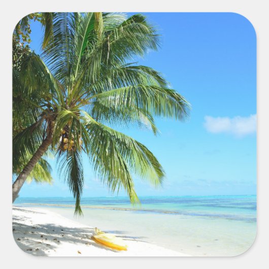 白い砂の上に黄色のカヤックビーチシール スクエアシール (正面)