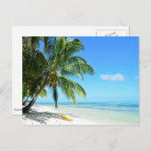 白い砂の上に黄色のカヤックビーチ葉書 ポストカード (正面/裏面)