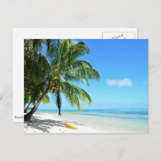 白い砂の上に黄色のカヤックビーチ葉書 ポストカード (正面/裏面)