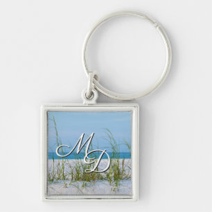 白い砂の四角いキーチェーンの海のオート麦のライン キーホルダー