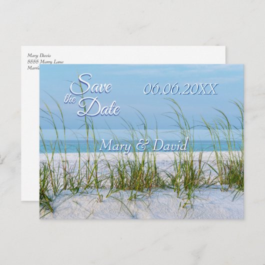 白い砂の海のオートの行は、日付を保存 ポストカード (正面/裏面)