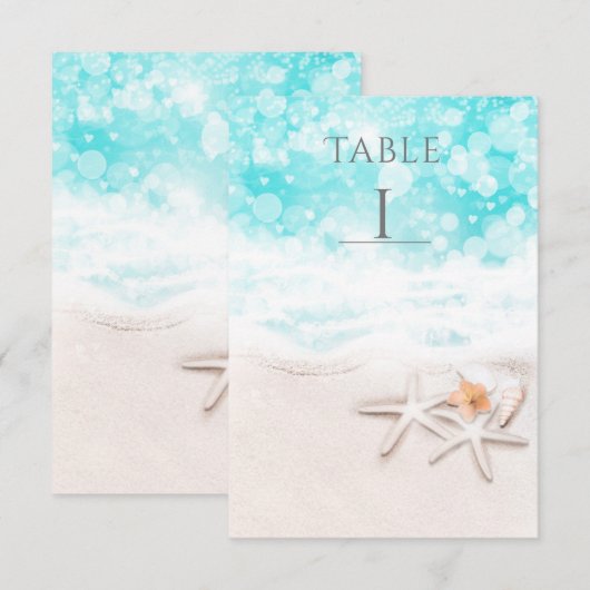 白い砂浜のビーチ スターフィッシュ 青い海 テーブルナンバー (正面/裏面)