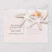 白い砂浜のビーチ ヒトデ 青い海 Save the Date 案内ポストカード (裏面)