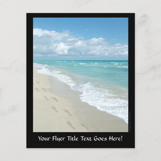 白い砂浜の足跡、青く美しい海の景色 チラシ (正面)