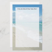 白い砂浜、景色の水の青の足跡 便箋 (正面/裏面)