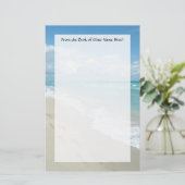 白い砂浜、景色の水の青の足跡 便箋 (スタンド正面)