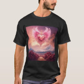 白い砂漠に翼を持つピンクのスモークハート Tシャツ (正面)