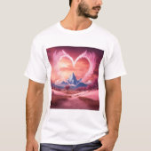 白い砂漠の中の翼を持つピンクのスモークハート Tシャツ (正面)