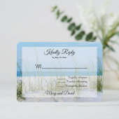 白い砂結婚式RSVPカードの海のオートの行 出欠カード (スタンド正面)