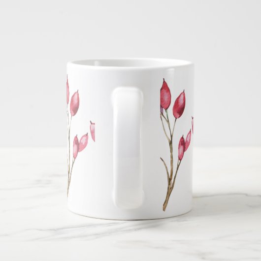 白い磁器のマグカップと赤い果実 ジャンボコーヒーマグカップ (裏面)