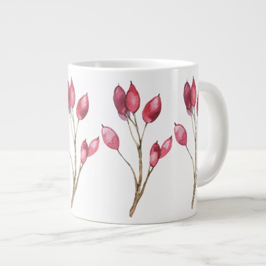 白い磁器のマグカップと赤い果実 ジャンボコーヒーマグカップ (正面右)