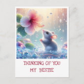 白い神秘的な鼠、ピンクのハイビスカスを想う ポストカード (正面)